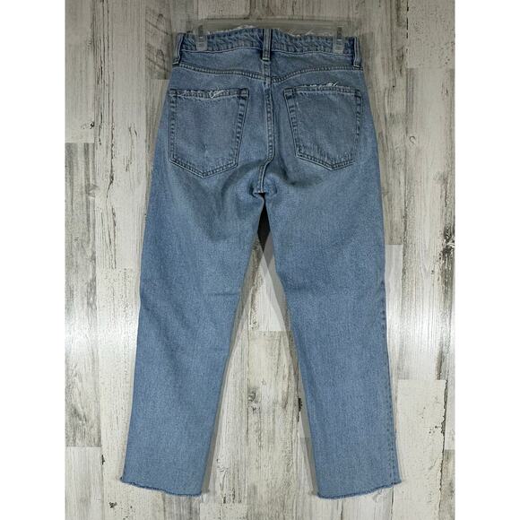 Zara TRF Cropped Jeans Size 28x25.5 High Wash Straight Leg Button Fly Distressed - Picture 2 of 6